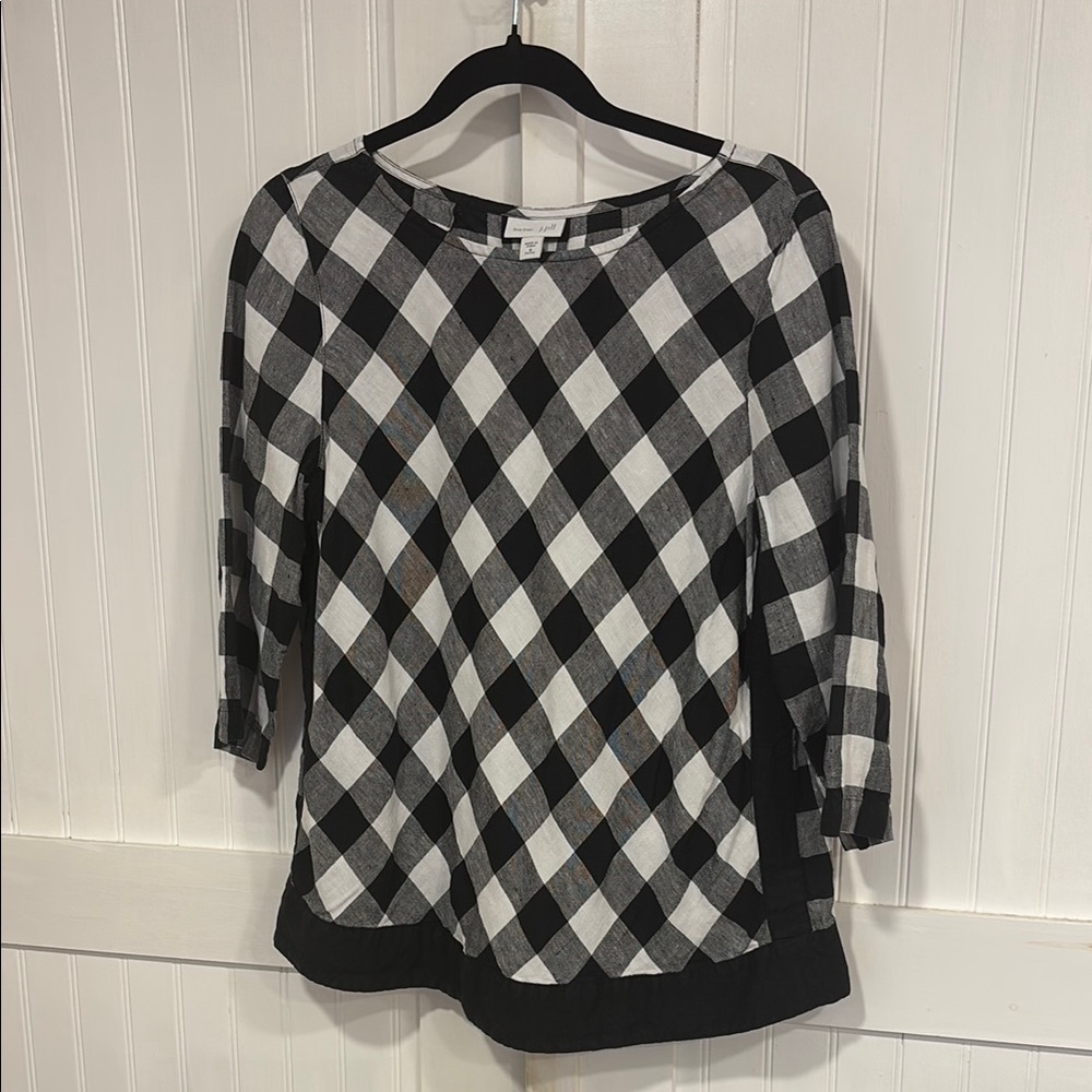 J. Jill linen gingham Black & White buffalo plaid Top size MP